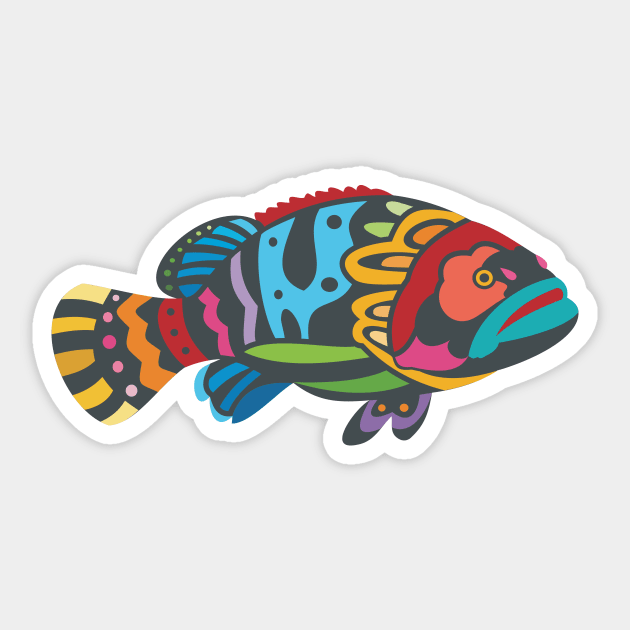 Colorful Grouper Fish Sticker by evisionarts